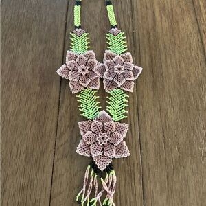 Huichol beaded floral necklace from Mexico